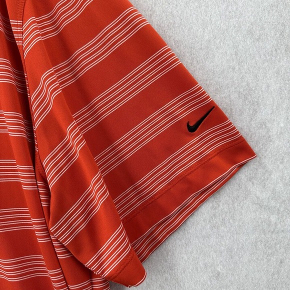 Nike Dri Fit Polo Shirt Mens XXL Orange Striped Short‎ Sleeve Golf Performance - Picture 3 of 8